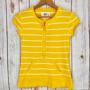 Justice Yellow White Stripes Henley Knit Shirt Top